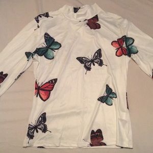 SHEIN mock-neck long sleeve butterfly top
